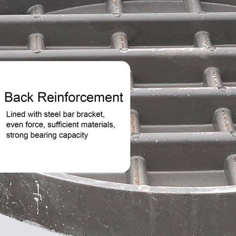 Close-up of the back reinforcement of a Seamless Resin Septic Tank Cover for Round Garden and Yard Lids, 31.4 by 31.4 by 1.9 Inches, Weatherproof Outdoor Drainage Solution for Lawn and Driveway, Rugged, Durable, No Fuss Easy Fit, Long Lasting.