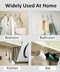 8 Pack Clear Adhesive Wall Hooks Stick On Self Adhesive Stainless Steel Hooks Hang Up To 11 Lbs Great For Bathroom Kitchen Entryway And More Discreet Invisible Mount No Tools Needed showcasing use in different home areas.