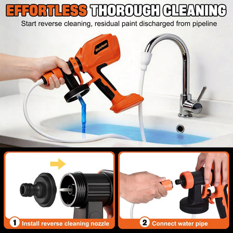 Professional Electric Paint Sprayer With 800W Motor And 1200ml Cup Includes Four Adjustable Nozzles in use with water pipe.