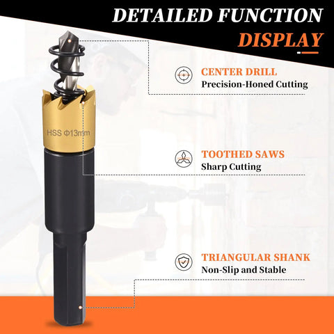 13mm Hole Saw Set For Thin Metal Plastic And PVC Boards High Speed Steel Cutter 4241 with center drill, hex key, spring