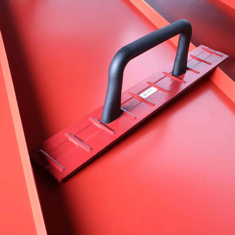 24 Inch Drip Edge Folding Tool For One Inch Or One And A Half Inch Bends In 22 Gauge 24 Inch Roofing Panels with handle close-up
