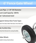 Heavy Duty Rolling Gate Wheel For 6 Inch Gates And Chain Link Fences Workhorse Gate Carrier Wheel For 1 3 8 To 2 1 8 Inch Frames Galvanized Steel Carrier Absorbs Shock And Prevents Gate From Dragging On Ground
