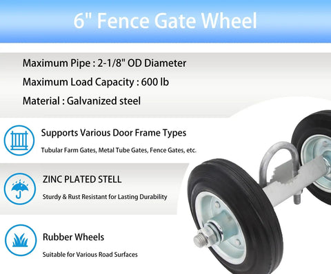 Heavy Duty Rolling Gate Wheel For 6 Inch Gates And Chain Link Fences Workhorse Gate Carrier Wheel For 1 3 8 To 2 1 8 Inch Frames Galvanized Steel Carrier Absorbs Shock And Prevents Gate From Dragging On Ground