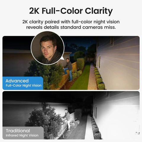 Comparison of 2K color night vision vs. traditional infrared using Outdoor Wireless Security Camera Kit, 4 Camera System, No Monthly Fees