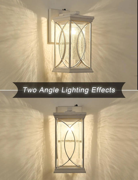 Dope Outdoor Wall Light With Crackle Glass And Dusk To Dawn Sensor Waterproof Black Finish Exterior Sconce For Front Door Porch Garage Or Patio Modern Matte Black Wall Mount Lighting For Home showing two angle lighting effects