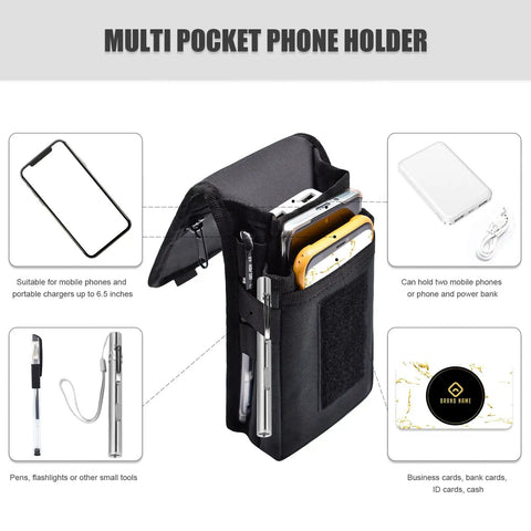 Dual Phone Holster For Work And Outdoors, Large Smartphone Pouch With Belt Clip Tool Pouch, Durable Nylon Tactical Cellphone Holder For Hiking, Camping, Barbecue, Rescue And More, Extra Large XL