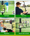 Magnetic Golf Cart Phone Holder With 8 N52 Strong Magnetic Base Universal Fit For EZGO Club Car Yamaha Golf Carts Secure Grip For iPhone Samsung And Other Smartphones Red Accessory For Men And Women in use for various activities on a golf course.