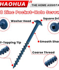 Mega 670 Piece Pocket Hole Screw Set In Sizes One Inch Through Two And A Half Inch showing screw details
