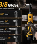 Cordless Three-Eighths Inch Ratchet Wrench Set With 45 Ft Lbs Torque And Variable Speed Up To 550 RPM, 16.8 Volt Power Tool For Auto Maintenance, Easy Nuts And Bolts Tightening And Removal, 3/8 in drive