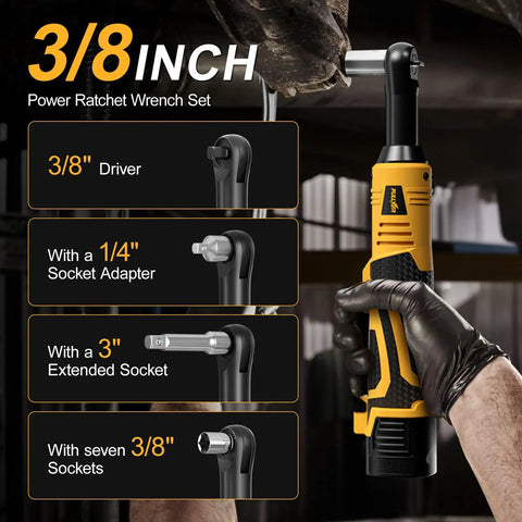Cordless Three-Eighths Inch Ratchet Wrench Set With 45 Ft Lbs Torque And Variable Speed Up To 550 RPM, 16.8 Volt Power Tool For Auto Maintenance, Easy Nuts And Bolts Tightening And Removal, 3/8 in drive