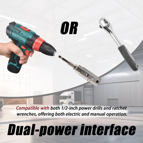 Heavy Duty Trailer Jack Drill Adapter For RV And Camper Sets Up With One Inch Drive Shaft to connect power drills and wrenches.