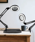 12X Magnifying Glass With Light And Stand on desk, adjustable arms, hands free 2 in 1 LED magnifier for crafting, reading, and close work