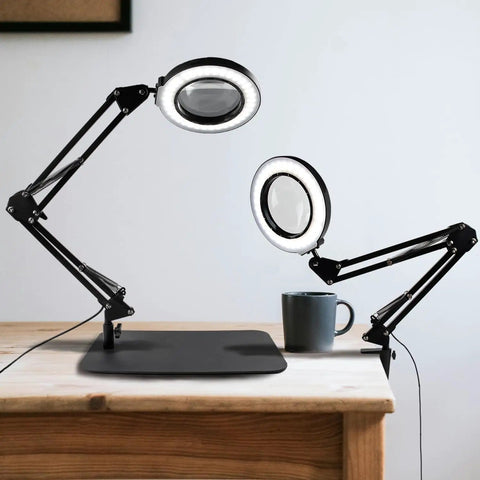12X Magnifying Glass With Light And Stand on desk, adjustable arms, hands free 2 in 1 LED magnifier for crafting, reading, and close work