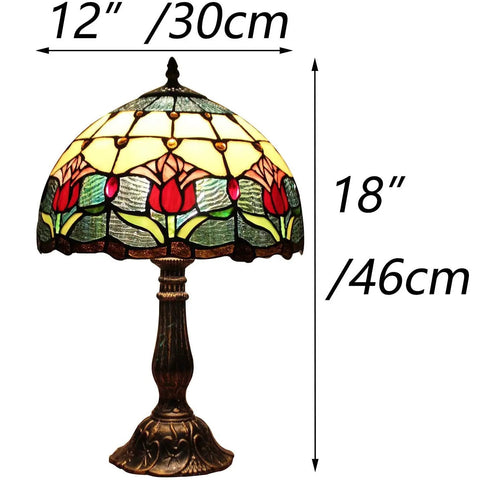 Tulip Flower Tiffany Style Stained Glass Table Lamp With 12 Inch Wide Shade And 18 Inch Tall Handmade Metal Base Night Light