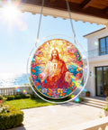Colorful Acrylic Suncatcher Puzzle Window Decor Kit With Hanging Chain And Hook, 8.9 Inch Stained Glass Style Sun Catcher