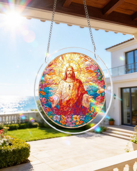 Colorful Acrylic Suncatcher Puzzle Window Decor Kit With Hanging Chain And Hook, 8.9 Inch Stained Glass Style Sun Catcher