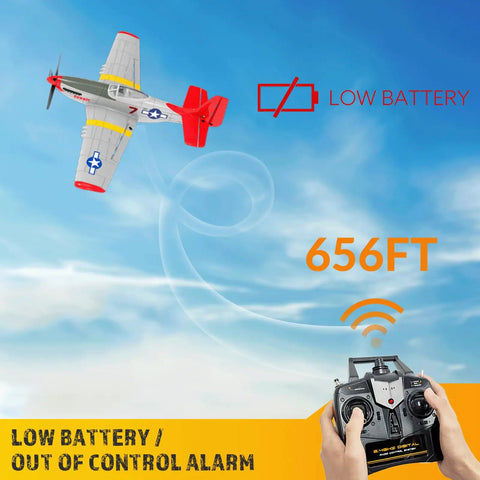 Four Channel RC Plane P51 Mustang Ready To Fly With X Pilot Stabilization And One Key Aerobatics For Adults 2.4GHz low battery indicator