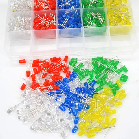 500 Pack 5mm LED Light Emitting Diodes Assortment Kit For DIYers Low Voltage Diffused Diodes For PCB Circuits And Indicator Lights Great For Arduino Projects And Prototyping