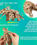 Triceratops 3D Puzzle Wood Model Kit For Adults Mind Bending Dino Automaton Builder Dinosaur Figure Hobby Set 5.6 Inch Tall Engaging Brain Teaser Craft Project, wooden moving model with spring drive