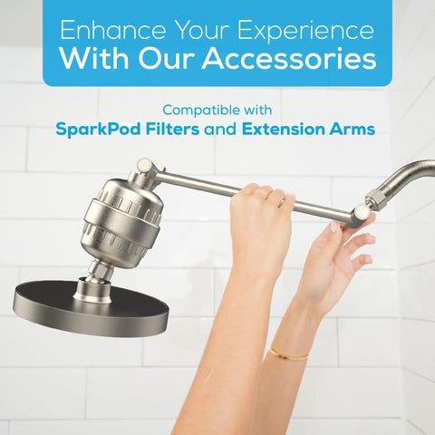 High Pressure Rain Shower Head With No Tools Needed Easy Install, Luxury Brushed Nickel 6 Inch Round, hands adjusting shower arm.