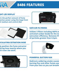 Benchtop Solder Fume Extractor With Heavy Duty Air Suction And Triple Filter System details and features, including LED display and filters.