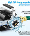 Hella Efficient Heavy Duty Electric Water Transfer Pump 115V 1/10 Hp showing high efficiency impeller with standard garden hose connection.