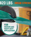 Half Inch PET Strapping Coil 6500 Foot Long Industrial Grade Green Pallet Banding with 820 Pound Break Strength in use