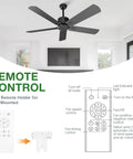 52 Inch Black Outdoor Flush Mount Ceiling Fan With Remote Control No Light, 5 Blades, 6 Speed DC Motor shown in living room