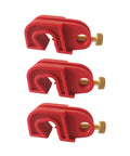 Legit Heavy Duty Universal Circuit Breaker Lockout Three Pack With Padlock Shackle No Sweat Tool Free Setup Quick Snap Secure, red nylon material.