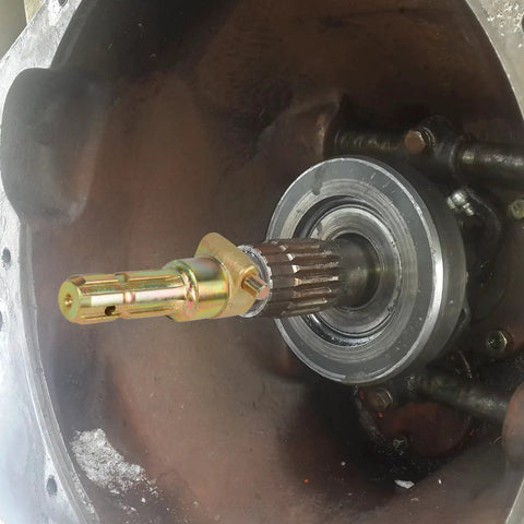 Tough Built Pto Extender For Tractor 1-3/8 Inch 6 Spline Female To Male Quick Connect Adapter with a close-up of the spline connection.