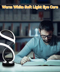 Modern Dimmable Spiral RGB Touch Desk Lamp For Bedroom And Nightstand Black Frosted Finish LED Bedside Light With White LED Strip, man reading