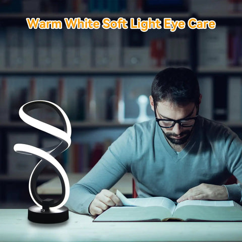 Modern Spiral Table Lamp With RGB And Dimmable LED White Light, Touch Activated Bedside Nightstand Desk Decor, Pop Aesthetic Black Frost Finish on desk