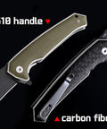 Keen Folding Pocket Knife Dope EDC Gear With 84mm 14C28N Stainless Steel Blade, HRC 60, featuring G10 and carbon fiber handles