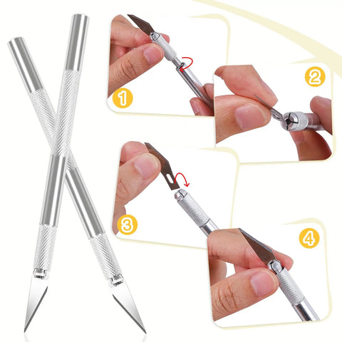 Assembly instructions for Pro Grade Wallpaper Smoothing Tool Kit For Peel And Stick DIY Projects, showing blade attachment steps.