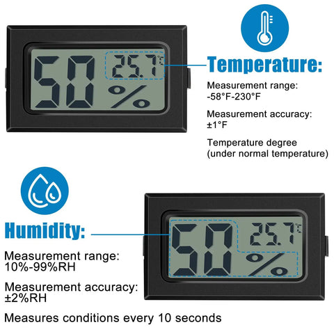 24 Pack Mini Digital Hygrometer Thermometer Indoor Humidity Monitor Temperature Humidity Gauge With Fahrenheit Readout For Greenhouse Garden Cellar Closet Easy At A Glance And Real Time Environmental Tracking black digital unit showing 50% RH and 25.7°F