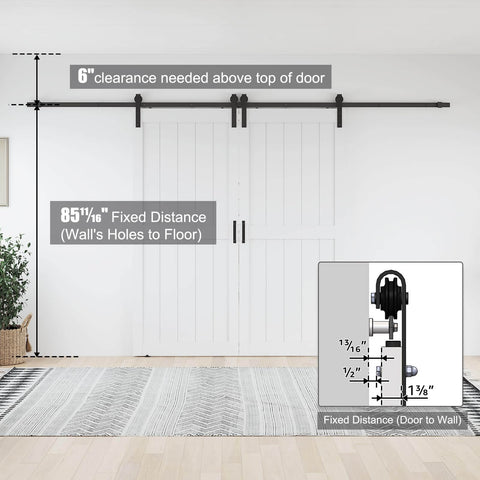 96 By 84 Inch White Barn Door With Sliding Hardware Kit Double 48 By 84 Door Set Fits 92 To 94 Inch Wide Openings modern space saving