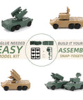 1/144 Scale Military Model Kit 4 Pack Featuring HQ 7B Anti Aircraft Missile Launcher and Radar Vehicles for Easy Assembly Diorama