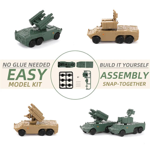 1/144 Scale Military Model Kit 4 Pack Featuring HQ 7B Anti Aircraft Missile Launcher and Radar Vehicles for Easy Assembly Diorama