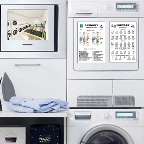 Laundry Symbols Sign And Stain Removal Guide Magnetic Cheat Sheet on washing machine, 8x11.8 inch, wall decor
