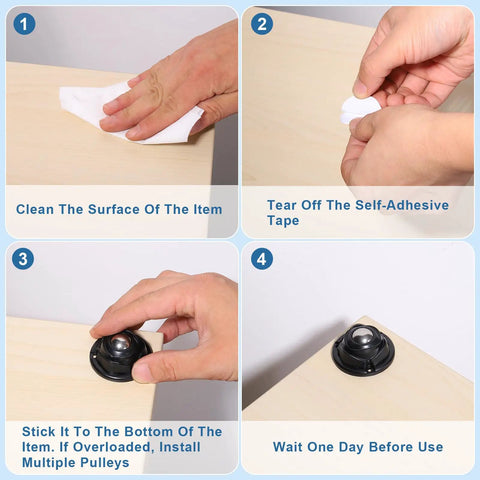 Step-by-step guide to applying Mini Self Adhesive Caster Wheels Set 2.05 By 1.14 Inch 360 Degree Swivel Castors for small appliances.