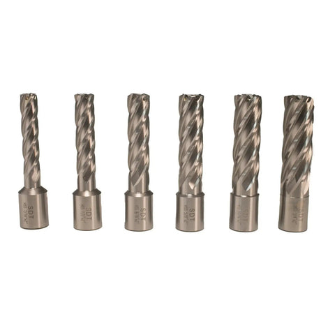 Seven piece HSS annular cutter kit for Field Proven Portable Magnetic Drill Press With 1850 Watt Motor.