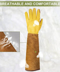 Long Cowhide Leather Gardening Gloves For Women And Men, Thorn Proof Rose Pruning Gloves, Size XL, extra long cuff