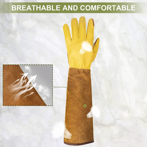 Long Cowhide Leather Gardening Gloves For Women And Men, Thorn Proof Rose Pruning Gloves, Size XL, extra long cuff