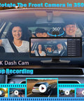 All In One Wireless CarPlay Screen For Cars With 10.26 Inch 4K Front Dash Cam showing 360° rotation feature and loop recording display