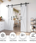 36 Inch By 84 Inch Double Barn Door With 6.6 Feet Sliding Door Hardware And Handle Included, DIY Assembly And Easy Install