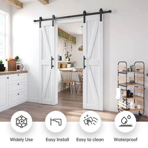 36 Inch By 84 Inch Double Barn Door With 6.6 Feet Sliding Door Hardware And Handle Included, DIY Assembly And Easy Install