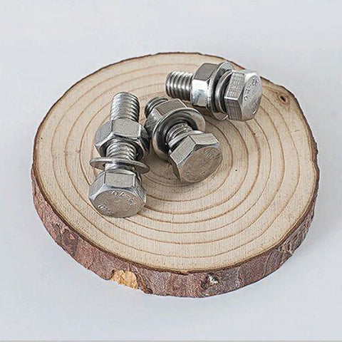 All In One 304 Stainless Steel M6 Hex Socket Head Cap Screws And Nuts Kit 50 Sets Fasteners For Tough Indoor Outdoor Projects Built To Last Weather Resistant Corrosion Proof And Easy To Install, stainless steel screws and nuts on wood slice