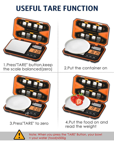 Handy High Precision Pocket Scale For Everyday Weighing 500g X 0.01g With 50g Calibration Weight, tare function demonstration