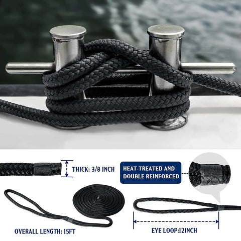 Hefty Double Braided Nylon Dock Lines With 12 Inch Loops Deliver Rock Solid Hold And Tough As Nails 5800 Lbs Breaking Strength For Kayaks And Pontoon Boats Up To 30 Feet Built Reliable