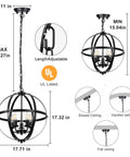 Vintage 5 Globe Pendant Light With Dope Adjustable Chain Metal Flush Mount Chandelier In Matte Black for various ceiling types.